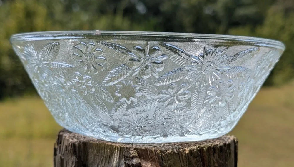 Indiana Glass Pineapple & Floral Clear Salad Bowls Set of 2 Vintage 5 Sided Bowl
